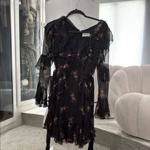 ZIMMERMAN AUTHENTIC Floral Silk Black Dress